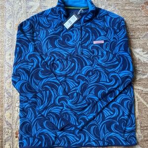 NWT Vineyard Vines blue 1/4 zip Shep Fleece with wave pattern XL